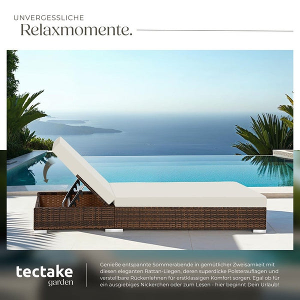 2 aluminium polyrattan sun loungers + table, brown