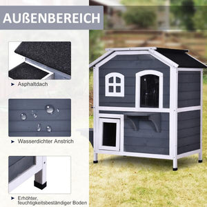 Katzenhaus mit Asphaltdach Tannenholz Grau