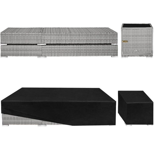 2er Set Aluminium Rattan Sonnenliegen hellgrau