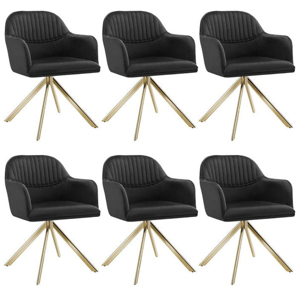 Samt-Drehstuhl Lona schwarz/gold 6er Set