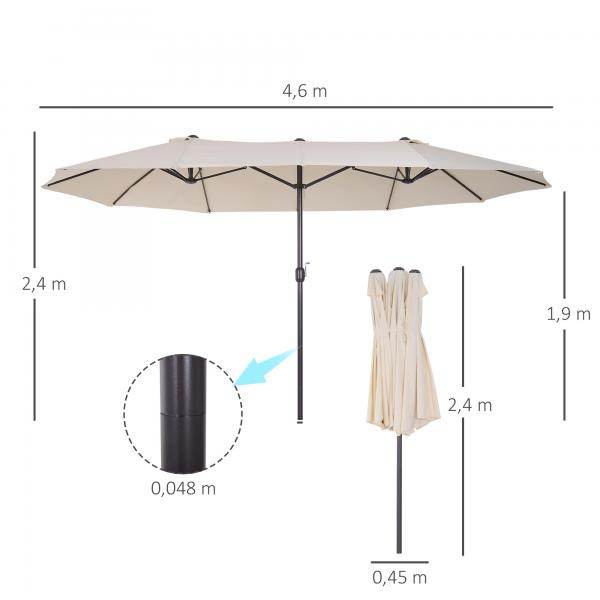Sonnenschirm mit Handkurbel Oval Metall + Polyester Cremeweiss