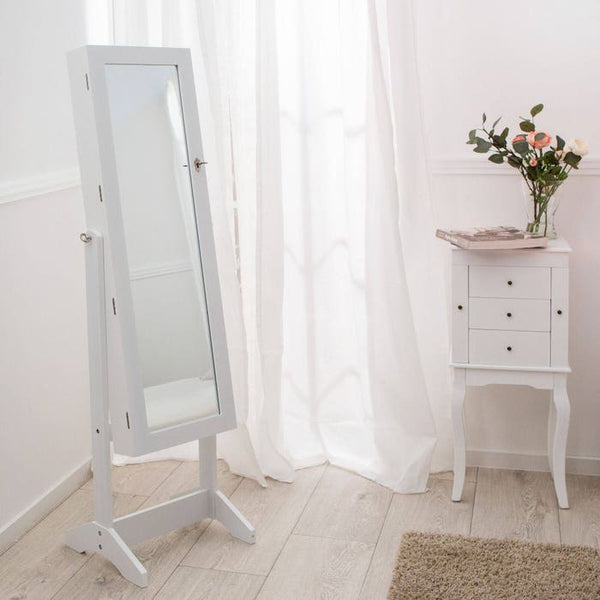 Schmuckschrank mit Spiegel, hochkant weiss