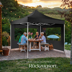 Faltbarer Pavillon 3x3m mit 2 Seitenteilen, schwarz