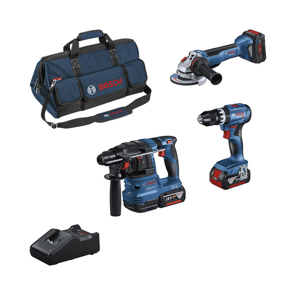 Bosch 3 Tool kit GSB 18V-45+GWS 18V-10+GBH 18V-22+2x 5.0Ah+1x 5.5Ah+GAL 18-40 0.615.A50.04C