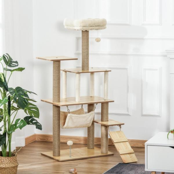 Kratzbaum Katzenbaum Kletterbaum Katzenhöhle 130 cm Plüsch Gelb