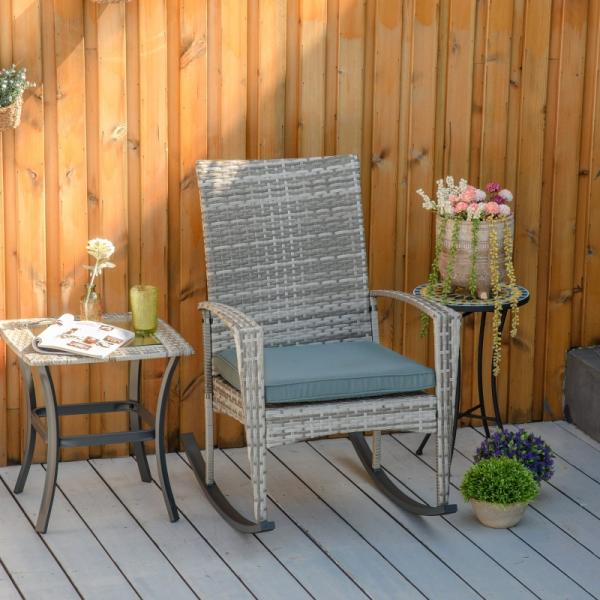 Schaukelstuhl Schwingsessel Gartenstuhl mit Kissen, Polyrattan+Metall