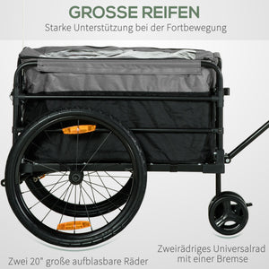 2-in-1 Fahrradanhänger und Handwagen 130x64x64 Veloanhänger