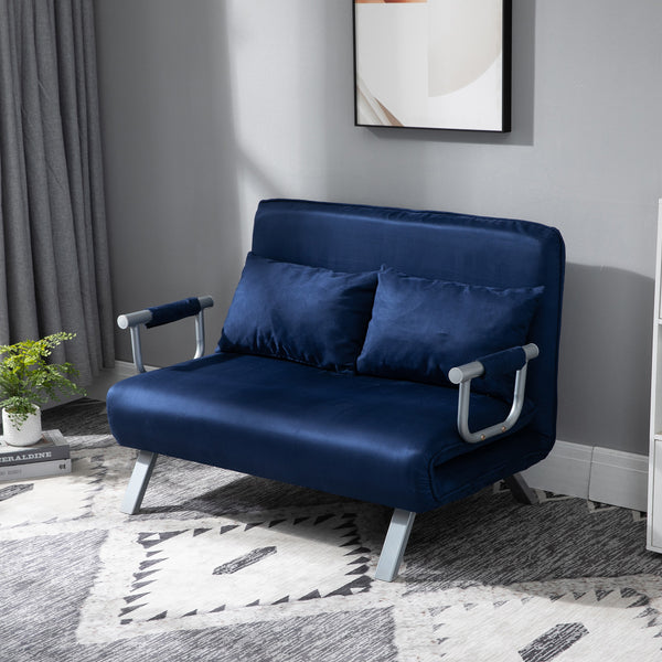 2-Sitzer Sofa Gästebett verstellbar mit Wurfkissen Blau