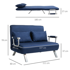 2-Sitzer Sofa Gästebett verstellbar mit Wurfkissen Blau