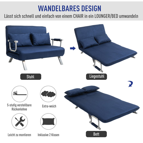 2-Sitzer Sofa Gästebett verstellbar mit Wurfkissen Blau