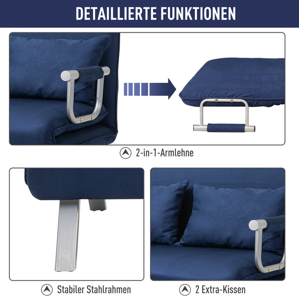 2-Sitzer Sofa Gästebett verstellbar mit Wurfkissen Blau