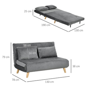 2-Sitzer Sofa Gästebett klappbar 130x78x79cm Grau