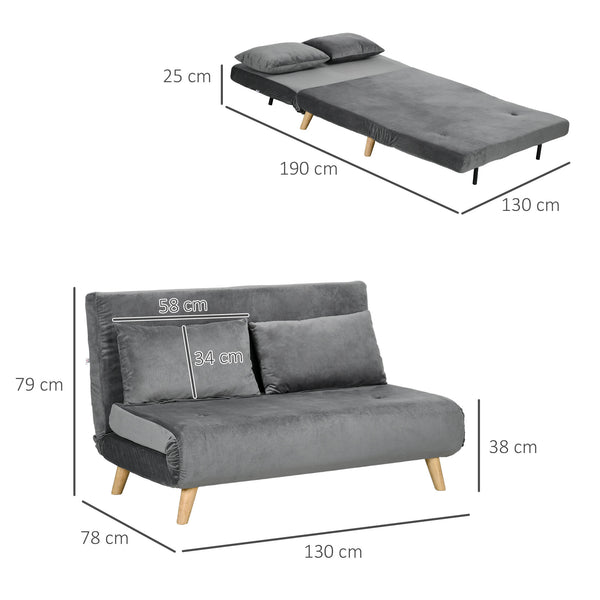 2-Sitzer Sofa Gästebett klappbar 130x78x79cm Grau