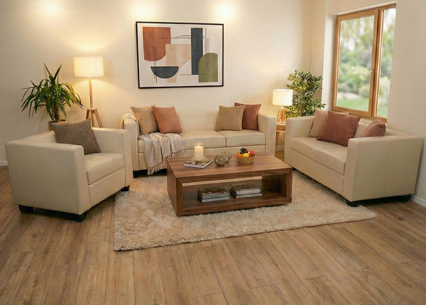 2-Sitzer Sofa Loungesofa Kunstleder creme