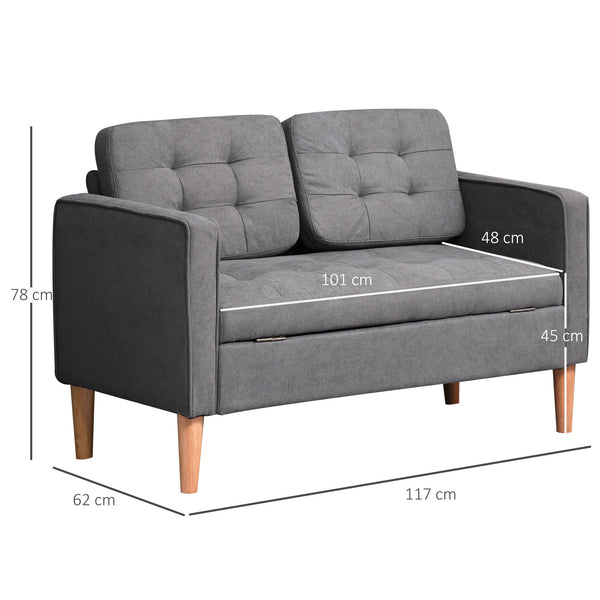 2-Sitzer Sofa mit Stauraum 117x62x78cm Grau