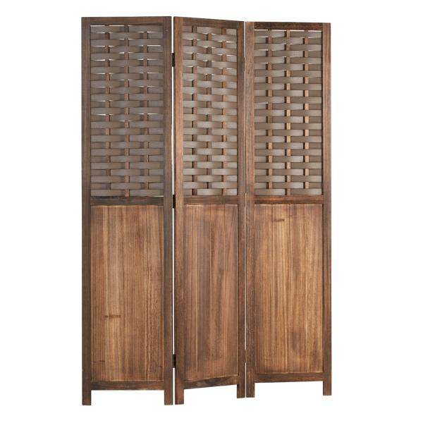 Paravent Raumteiler 3 teilig Holz Trennwand Rattan Sichtschutz Braun