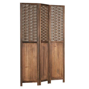 Paravent Raumteiler 3 teilig Holz Trennwand Rattan Sichtschutz Braun