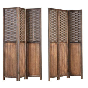 Paravent Raumteiler 3 teilig Holz Trennwand Rattan Sichtschutz Braun