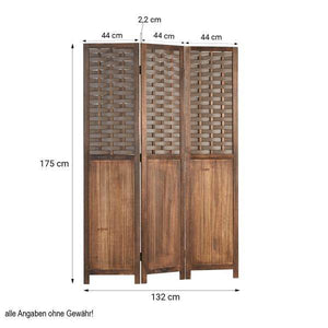 Paravent Raumteiler 3 teilig Holz Trennwand Rattan Sichtschutz Braun