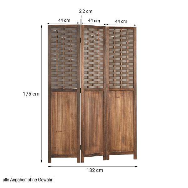 Paravent Raumteiler 3 teilig Holz Trennwand Rattan Sichtschutz Braun