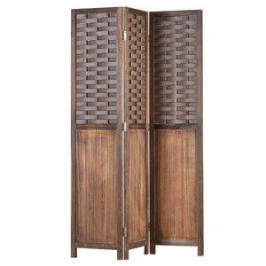 Paravent Raumteiler 3 teilig Holz Trennwand Rattan Sichtschutz Braun