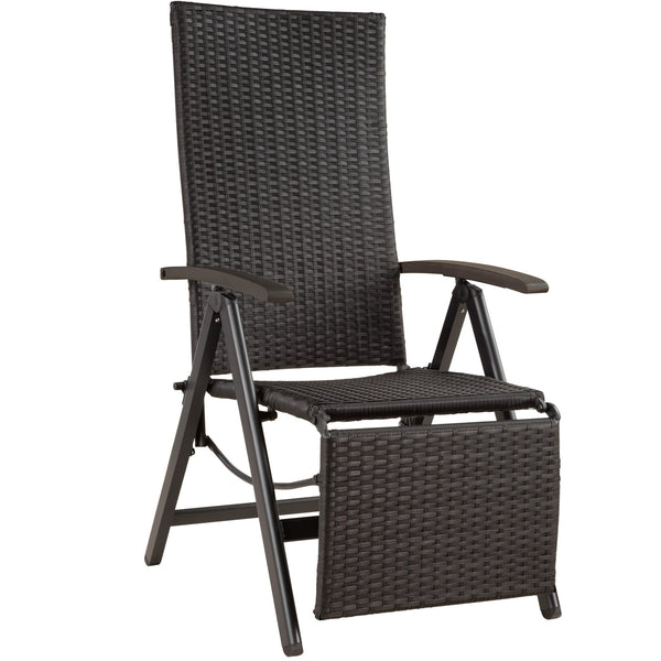 Rattanstuhl Brisbane klappbar mit Aluminiumgestell und Fussablage schwarz