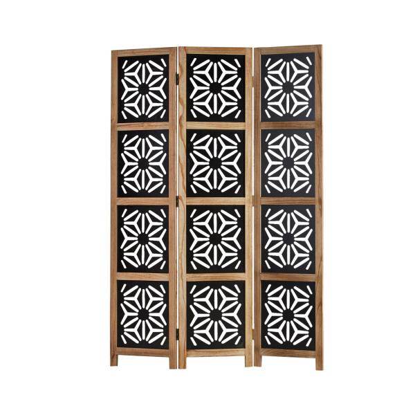 Paravent Raumteiler 3 fach Holz Trennwand spanische Wand Natur Schwarz