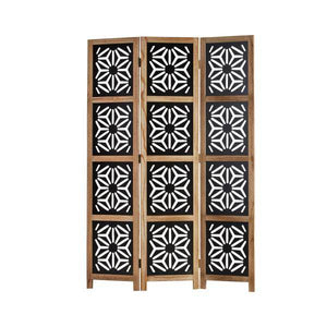 Paravent Raumteiler 3 fach Holz Trennwand spanische Wand Natur Schwarz