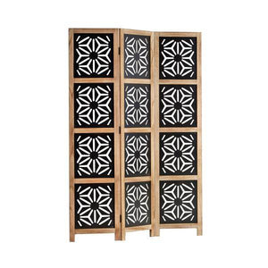 Paravent Raumteiler 3 fach Holz Trennwand spanische Wand Natur Schwarz