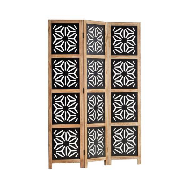 Paravent Raumteiler 3 fach Holz Trennwand spanische Wand Natur Schwarz