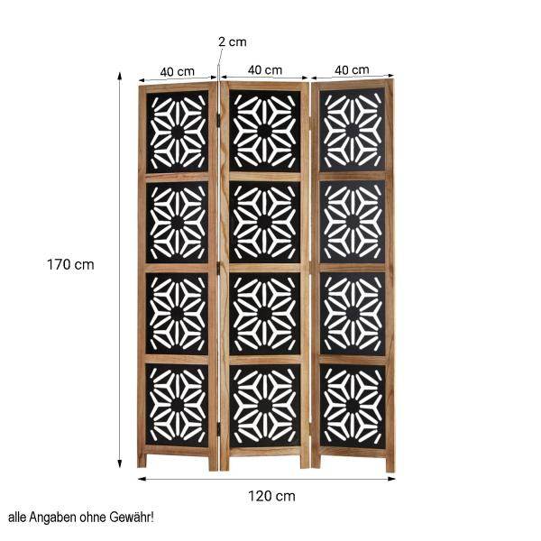 Paravent Raumteiler 3 fach Holz Trennwand spanische Wand Natur Schwarz