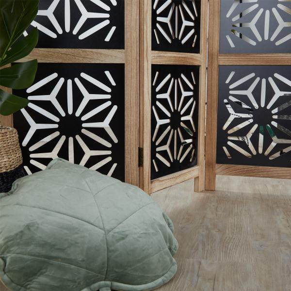Paravent Raumteiler 3 fach Holz Trennwand spanische Wand Natur Schwarz