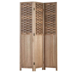 Paravent Raumteiler 3 teilig Holz Trennwand Rattan Sichtschutz Braun