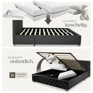Bettset Polsterbett mit LED und Matratze Samtoptik schwarz 180 x 200 cm