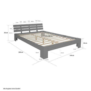 Doppelbett Holzbett Futonbett 140x200 Grau Kiefer Bett Bettgestell Massivholz