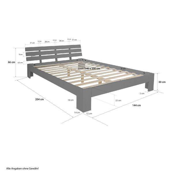 Doppelbett Holzbett Futonbett 140x200 Grau Kiefer Bett Bettgestell Massivholz
