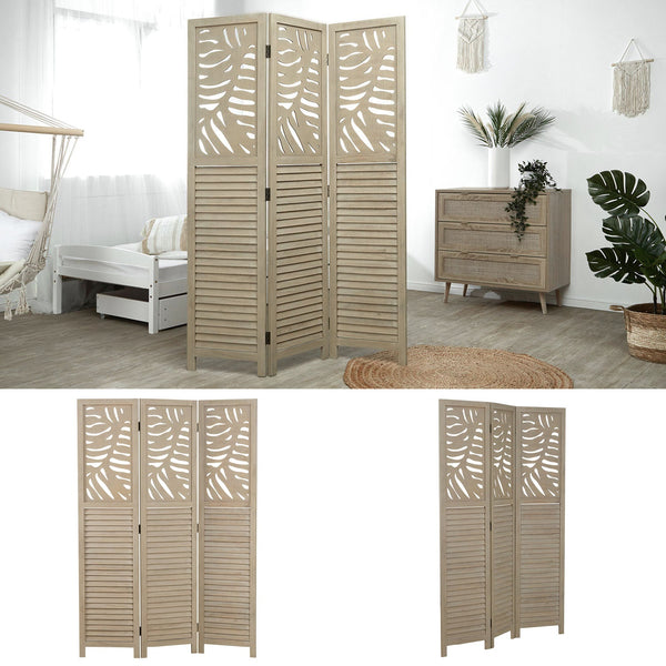 Paravent Natur Rattan-Optik Verzierungen 3 teilig Raumteiler Trennwand Sichtschutz