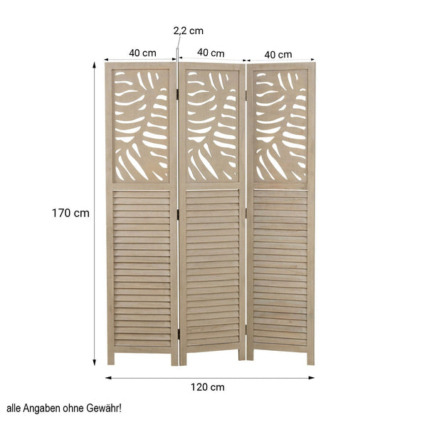 Paravent Natur Rattan-Optik Verzierungen 3 teilig Raumteiler Trennwand Sichtschutz