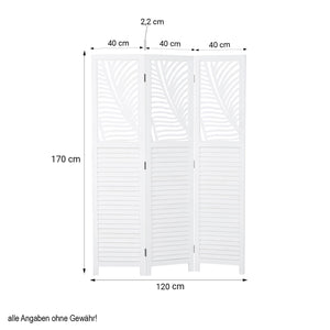 Paravent Weiss Rattan-Optik Verzierungen 3 teilig Raumteiler Trennwand Sichtschutz