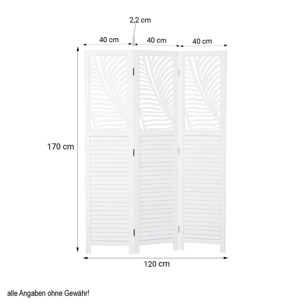 Paravent Weiss Rattan-Optik Verzierungen 3 teilig Raumteiler Trennwand Sichtschutz