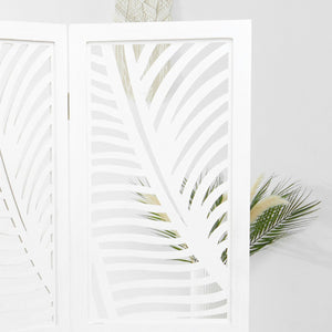 Paravent Weiss Rattan-Optik Verzierungen 3 teilig Raumteiler Trennwand Sichtschutz