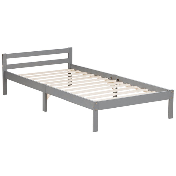 Palettenbett 90x200 cm Grau | Einzelbett | mit Lattenrost | Holz | Kind Jugend Gast