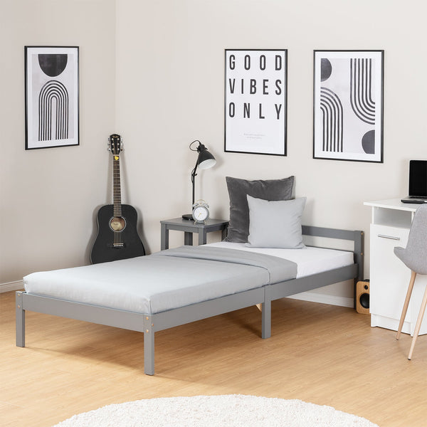 Palettenbett 90x200 cm Grau | Einzelbett | mit Lattenrost | Holz | Kind Jugend Gast