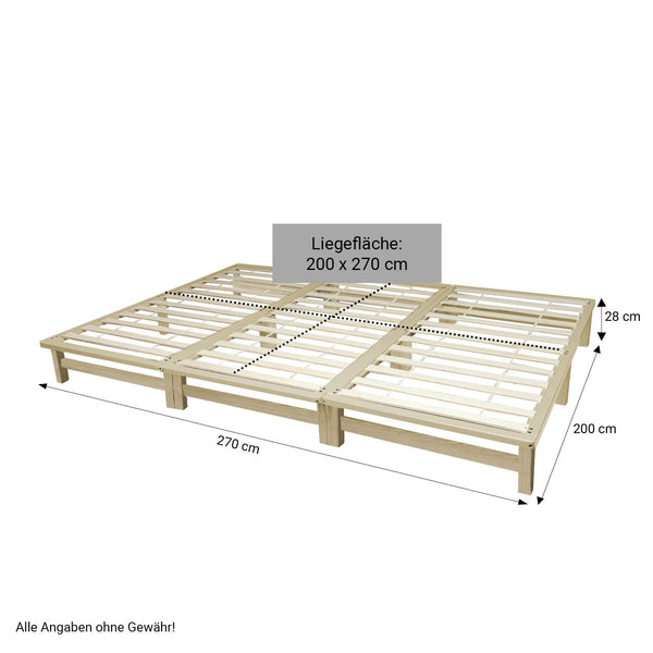 Familienbett 270x200 cm Natur | Maxi Palettenbett XXL | mit Lattenrost | Holz | auch einzeln stellbar