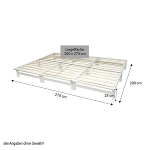 Familienbett 270x200 cm Weiss | Maxi Palettenbett XXL | mit Lattenrost | Holz | auch einzeln stellbar