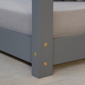 Kinderbett Kinderhaus inkl. Matratze Hausbett Holzbett grau 90 x 200 cm