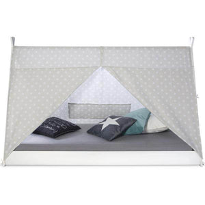 Kinderbett mit Matratze TIPI 90x200 Jugendbett weiss grau Holzbett Kinderzimmer Stoff