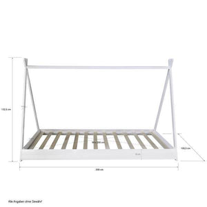 Kinderbett mit Matratze TIPI 90x200 Jugendbett weiss grau Holzbett Kinderzimmer Stoff