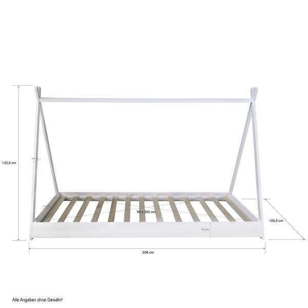 Kinderbett mit Matratze TIPI 90x200 Jugendbett weiss grau Holzbett Kinderzimmer Stoff
