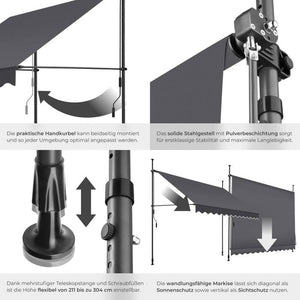 Klemmmarkise schwarz/grau 300 x 180 cm